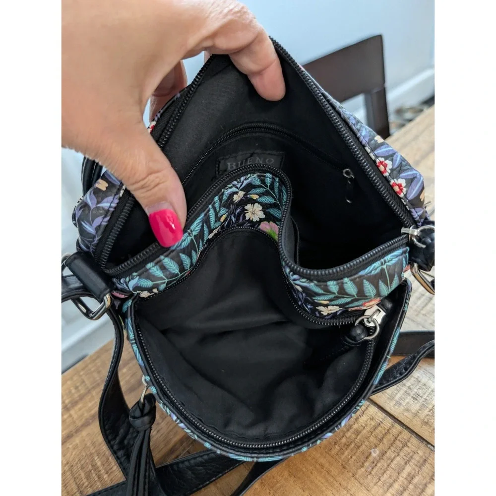 Bueno Of California Botanical Floral Butterfly Crossbody W/Multiple Zip Pockets
